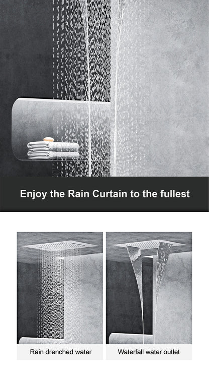 Luxury Gun Grey Brass Thermostatic Shower System Ceiling-Embedded