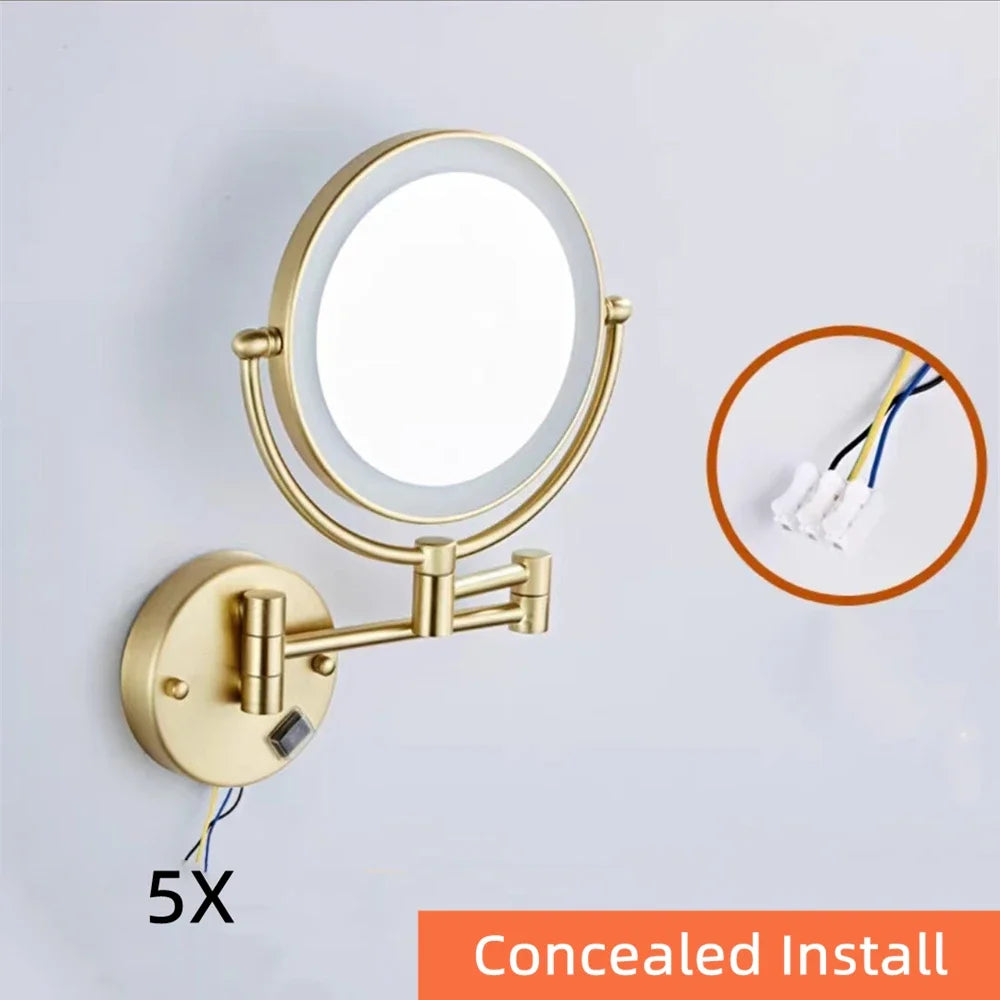 Bathroom Makeup Mirrors Black/Brushed Gold Brass Wall Extending