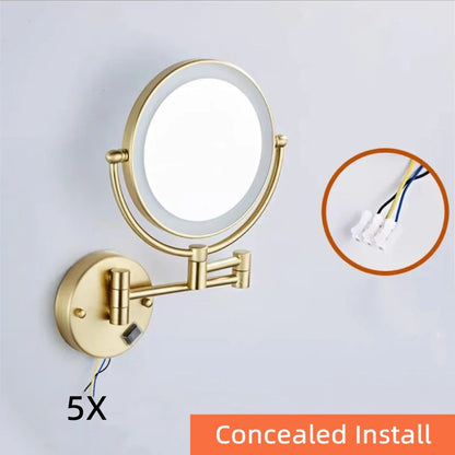 Bathroom Makeup Mirrors Black/Brushed Gold Brass Wall Extending