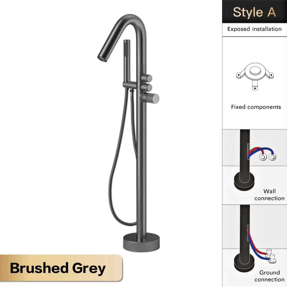 Aitna Gold Brass Luxury Bathroom Faucet Floor Standing