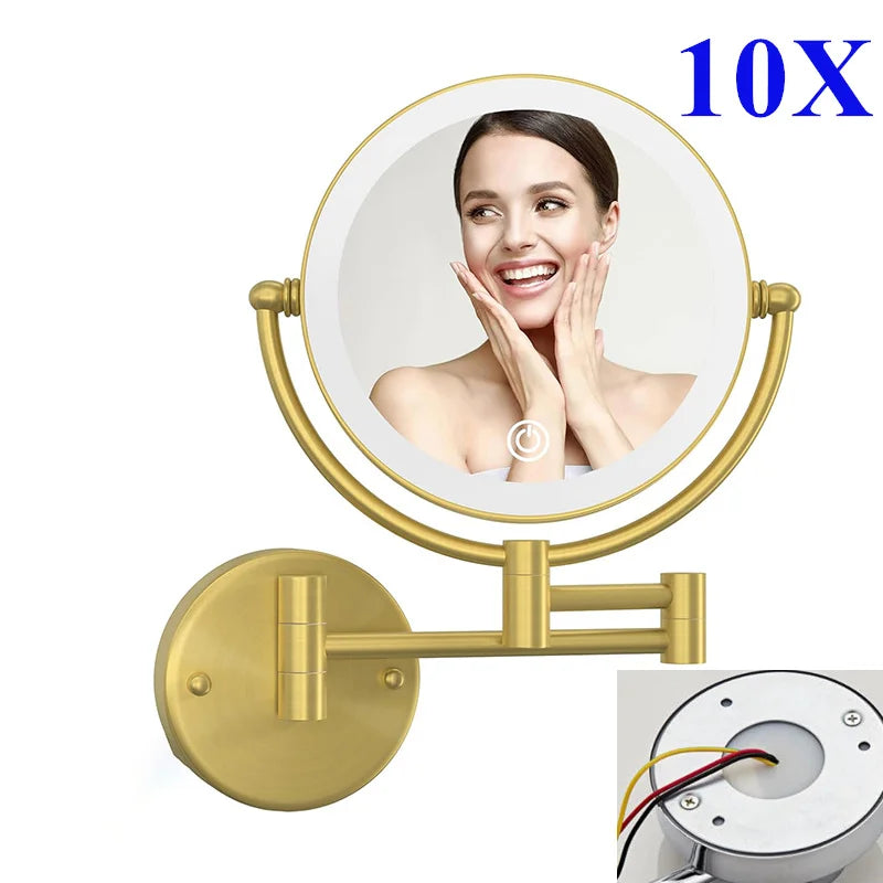 10x Magnifying Led Folding Bathroom Mirrors Walll Mounted