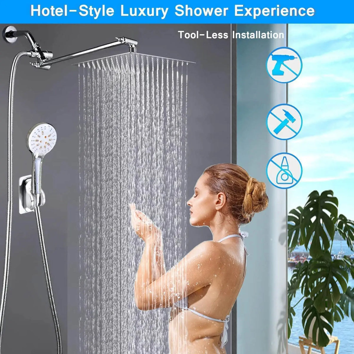 Black Simple Bathroom Shower Wall Mounted Bathroom Shower