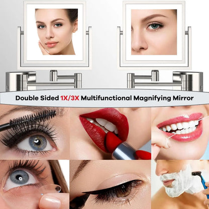Square Touch Led Folding Bathroom Mirror 3x Magnifying