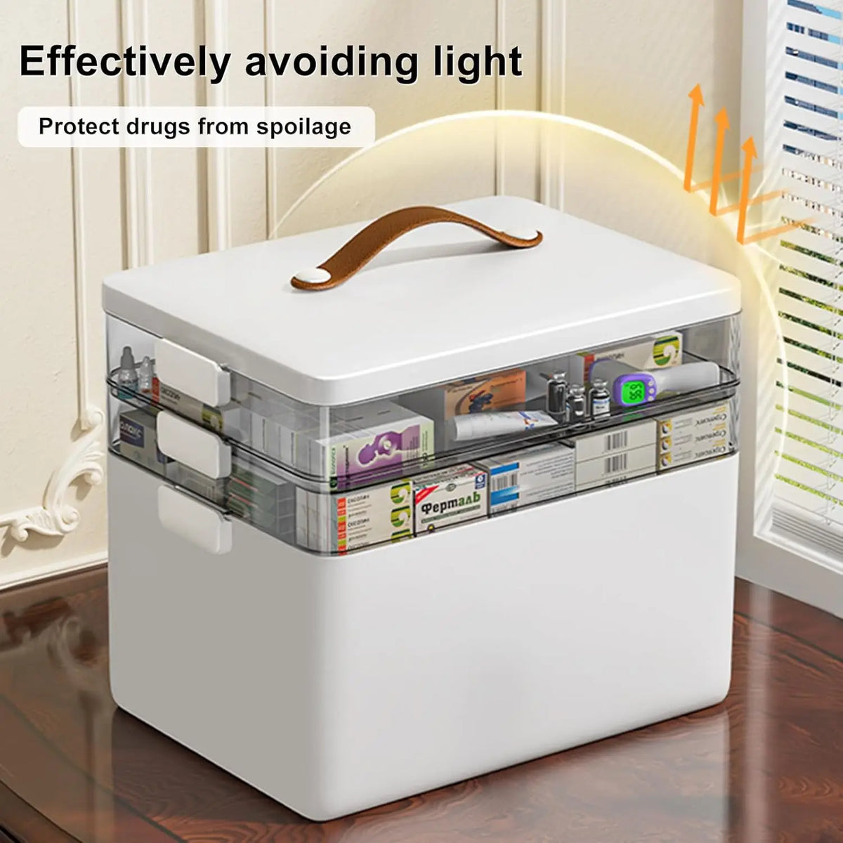Medicine Cabinet Leather Handle 3-Tier Medicine Organizer Empty