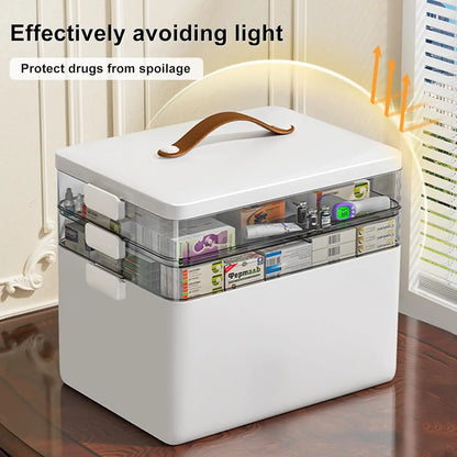 Medicine Cabinet Leather Handle 3-Tier Medicine Organizer Empty