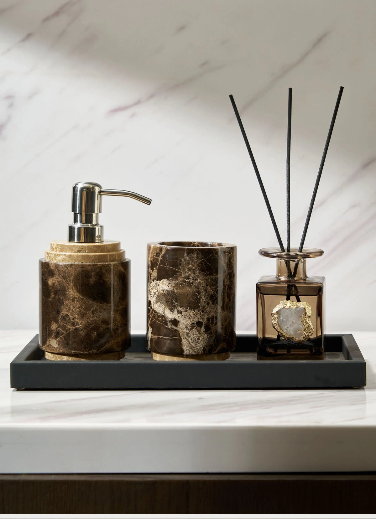 Nordic Color-Blocked Marble Lotion Bottle Aromatherapy Tray