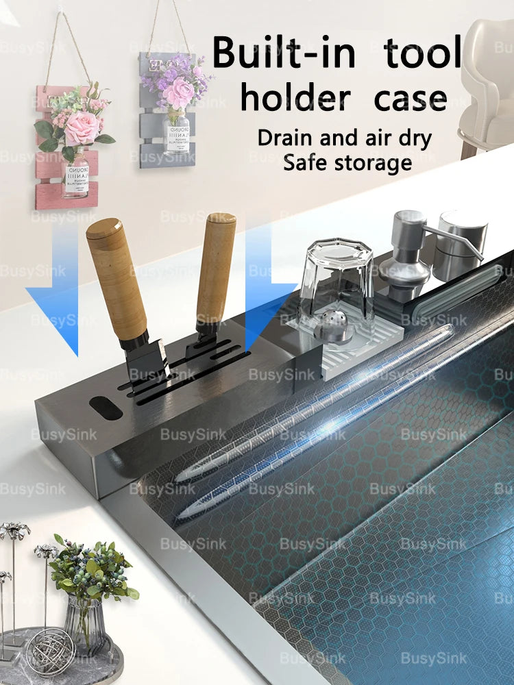 Stainless Steel Waterfall Sink Digital Display Large Slot