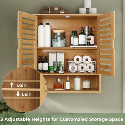 Wall Mounted Bamboo Bathroom Cabinet Storage Shelf Medicine