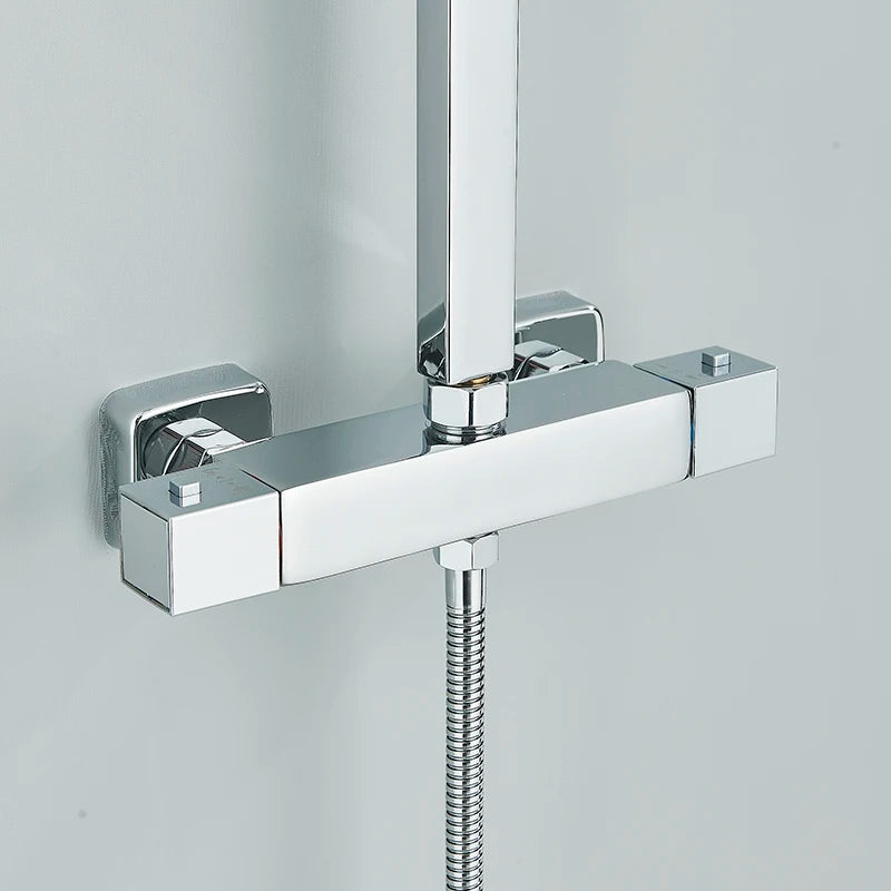 Thermostatic Chrome Shower Faucet Rainfall Headshower Handled