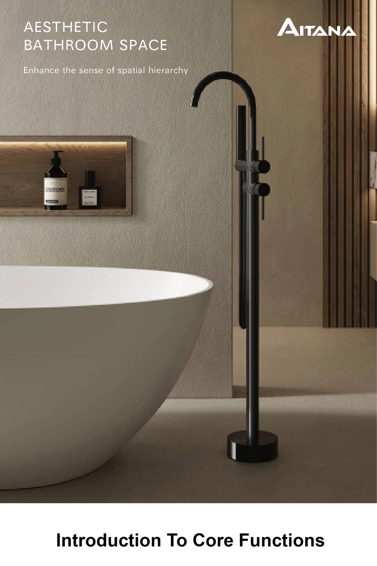 Aitana Luxury Black Brass Bathroom Faucet Floor Standing