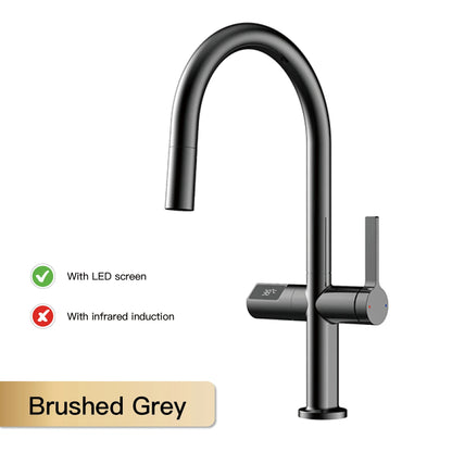 Light Luxury Gun Gray Brass Faucet Digital Display