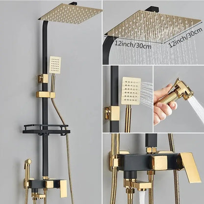 Black Brass Shower Faucet Rainfall Bathtub Tap Bathroom