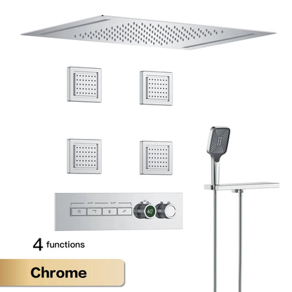 Luxury Gun Grey Brass Thermostatic Shower System Ceiling-Embedded