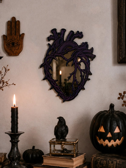 Purple Gothic Barbed Wire Heart Wall Mirror Witchy