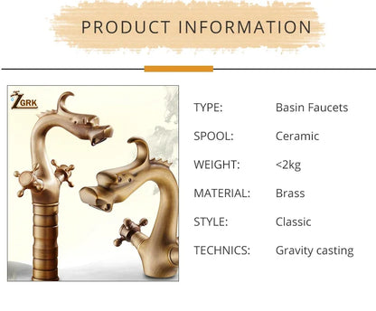 Zgrk Chinese Dragon Basin Faucet Bathroom Deck Mounted