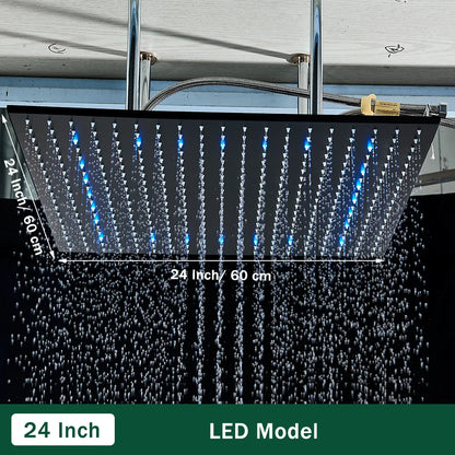 Rozin Led Matte Black Shower Head 40 80cm
