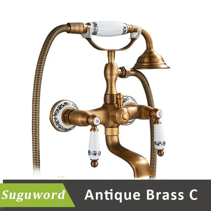 Retro European Bathtub Shower Faucet Handled Handshower Ceramics