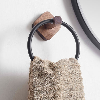 Adhesive Towel Ring Aluminum Wood Wall Mounted Matte