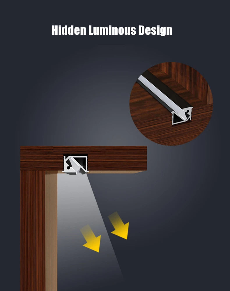 Ultra-Thin Hidden Recessed Cabinet Bar Light 45 Degree