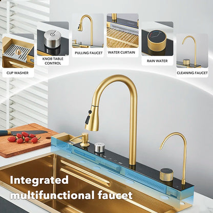 Golden Stainless Steel Sink Smart Digital Display Integrated