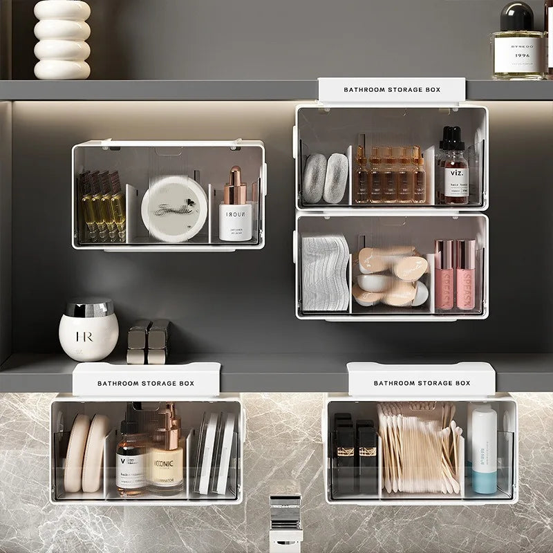 Bathroom Mirror Cabinet Storage Box Drill-Free Toiletries Cotton