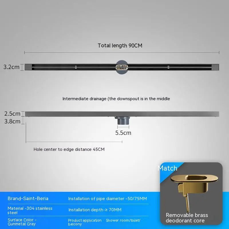 2cm Wide Floor Drain Stainless Steel Linear Narrow