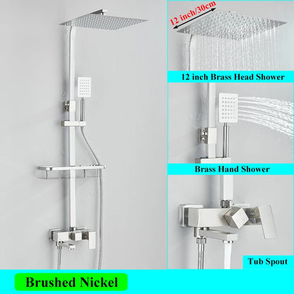 Black Brass Shower Faucet Sets Rainfall Bathtub Tap
