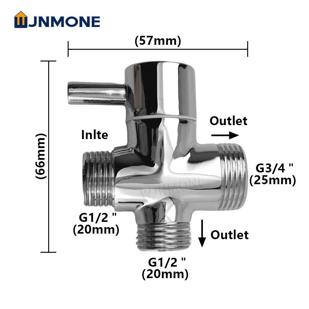 Black Silver G1/2in G3/4in T-Adapter Water Connector 3way