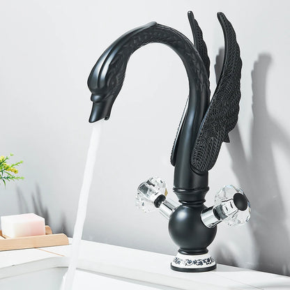Golden Luxury Swan Basin Faucet Deck Mounted Bathroom