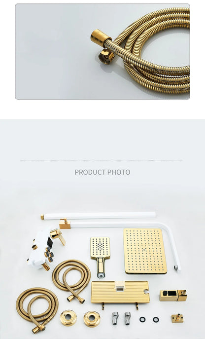 White Gold Thermostatic Shower System Quality Brass Cold