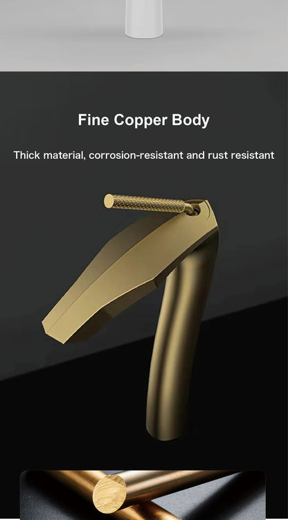 Luxury Brushed Gold Brass Bathroom Faucet Modern Ceramic