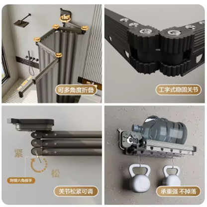 Suction Cup Shower Curtain Rod Foldable Adhesive Drilling