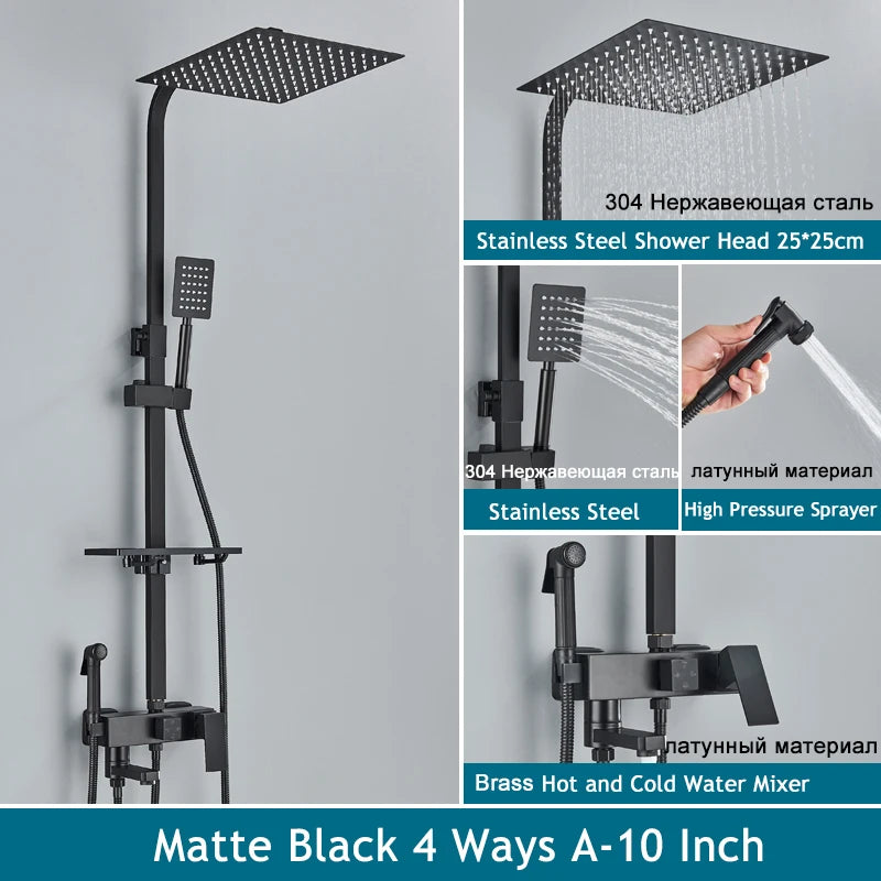 Shinesia Black/Chrome Bathroom Shower System Rainfall Shower