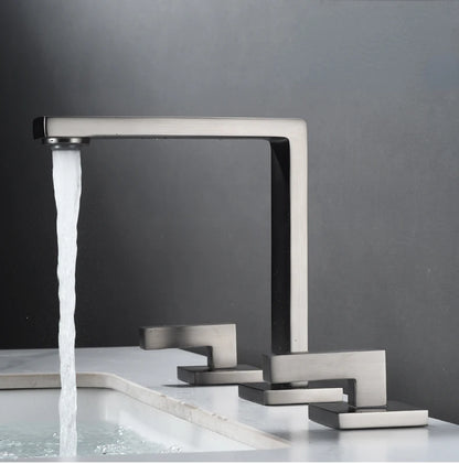 Brushed Gold Basin Faucet Solid Brass Three Hole