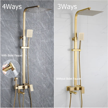 Wall Mount Brushed Gold Bathroom Shower Faucet Bath