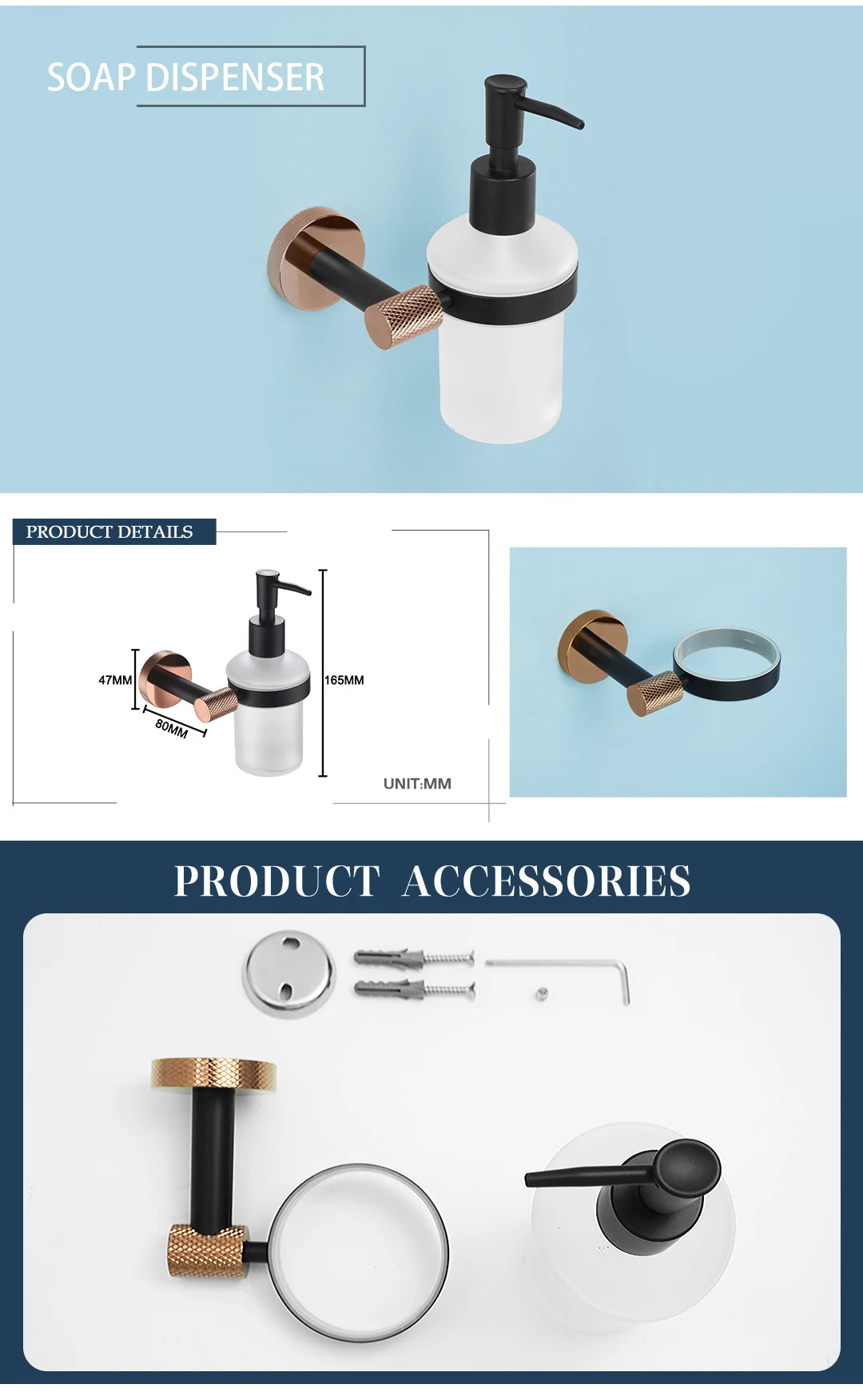 Rose Gold &Black Wall Mount Shelf Toilet Bath