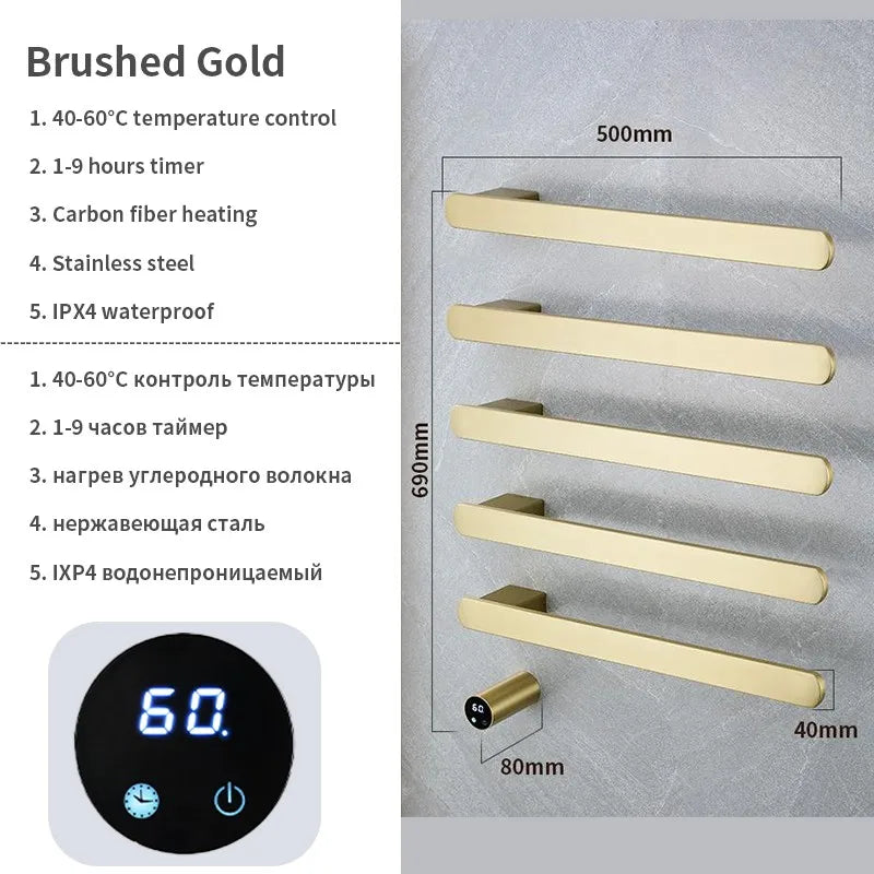 Gray Bathroom Towel Warmer Hidden Wires Electric Heated
