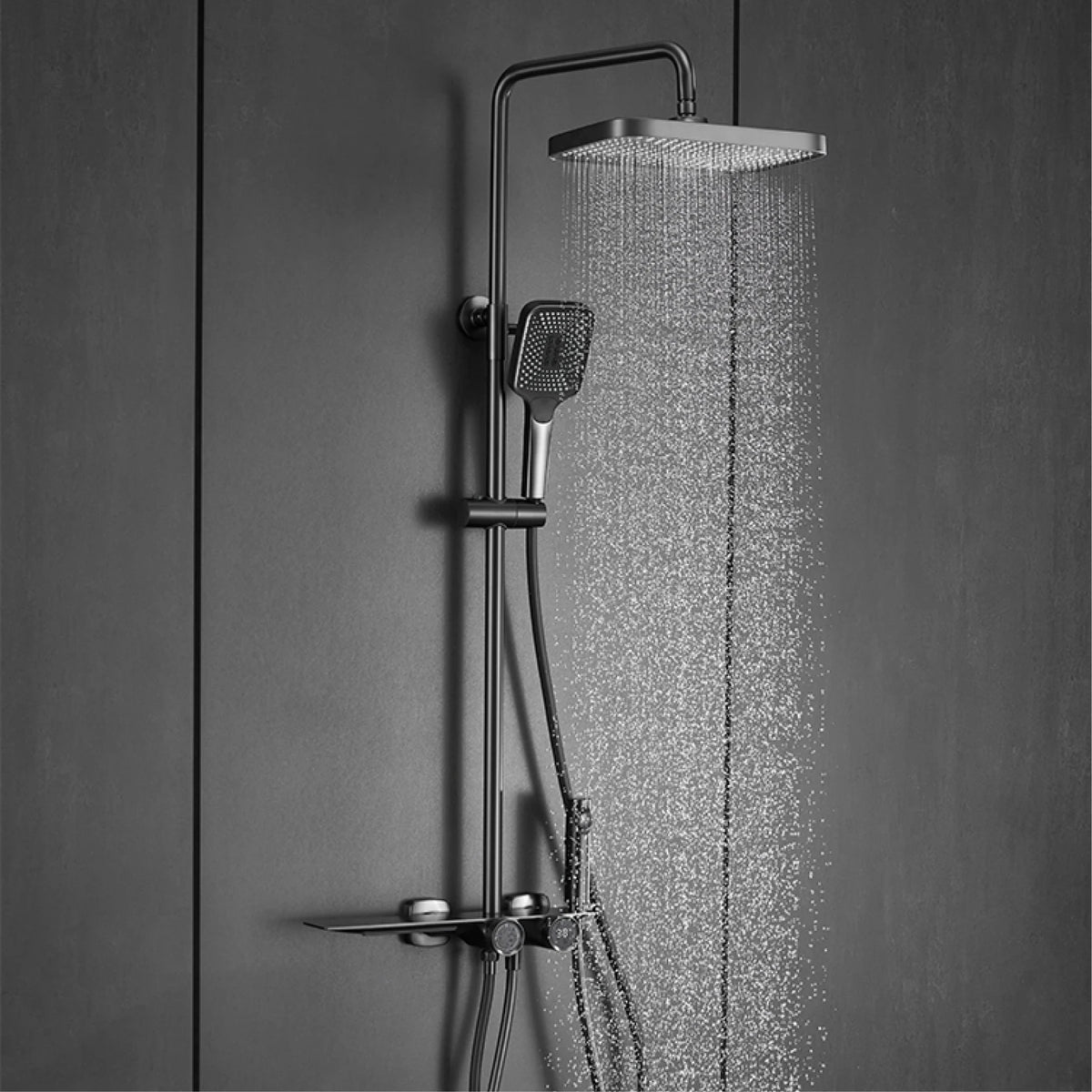 Luxury Gun Gray Brass Bathroom Shower System Digital