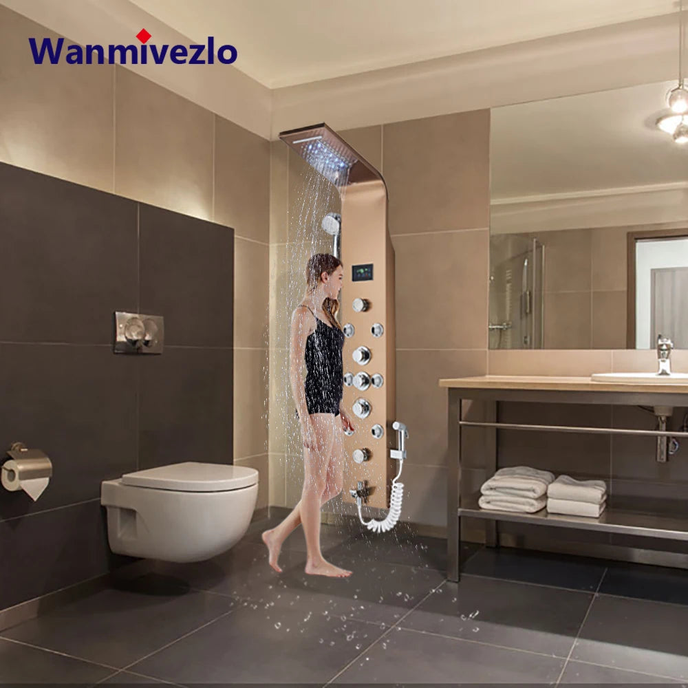 Led Shower Panel Six Functions Waterfall Shower Panel