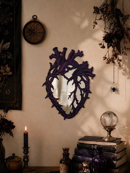 Purple Gothic Barbed Wire Heart Wall Mirror Witchy