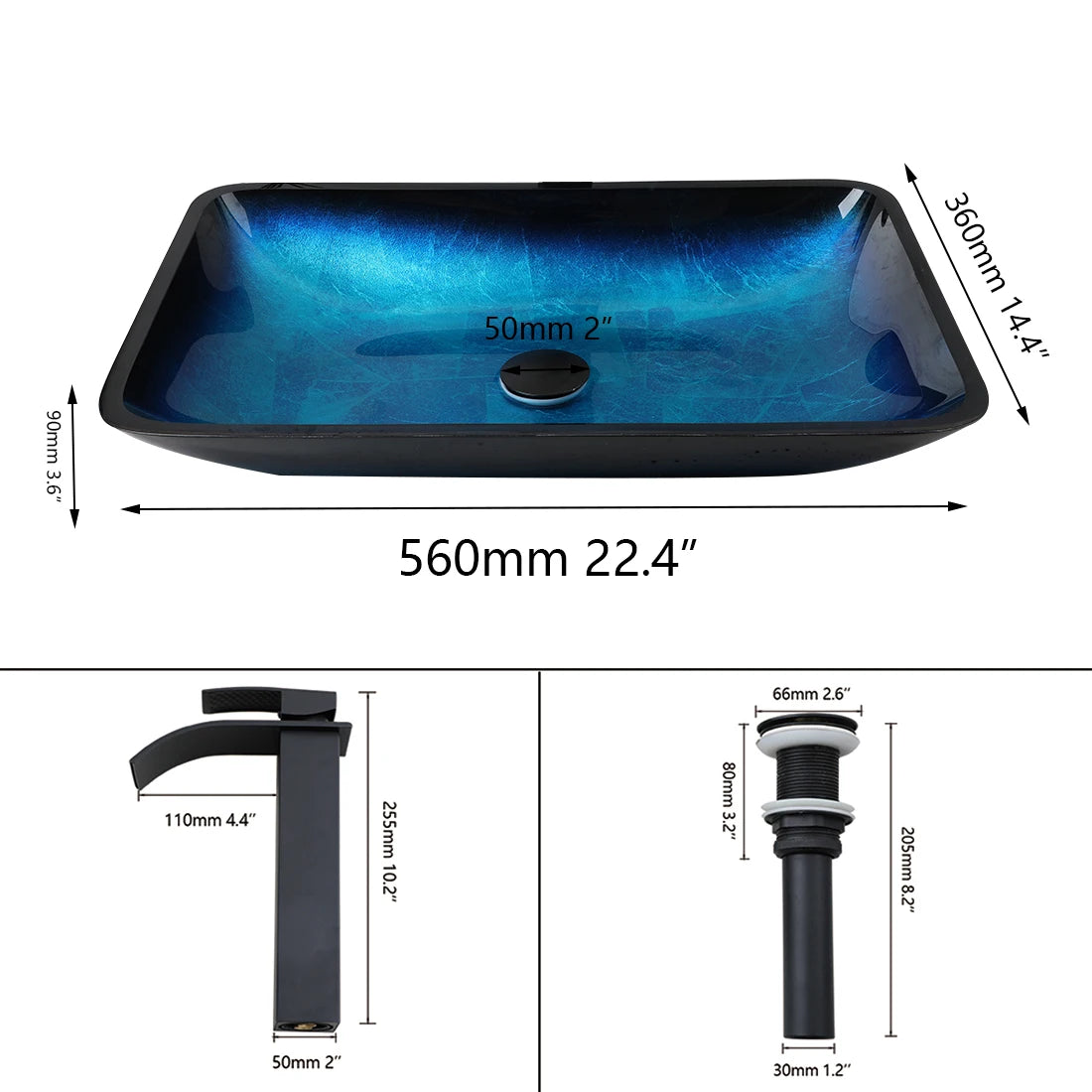 Kemaidi Big Tempered Glass Basin Sink Washbasin Bathroom