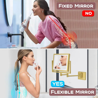 Square Touch Led Folding Bathroom Mirror 3x Magnifying