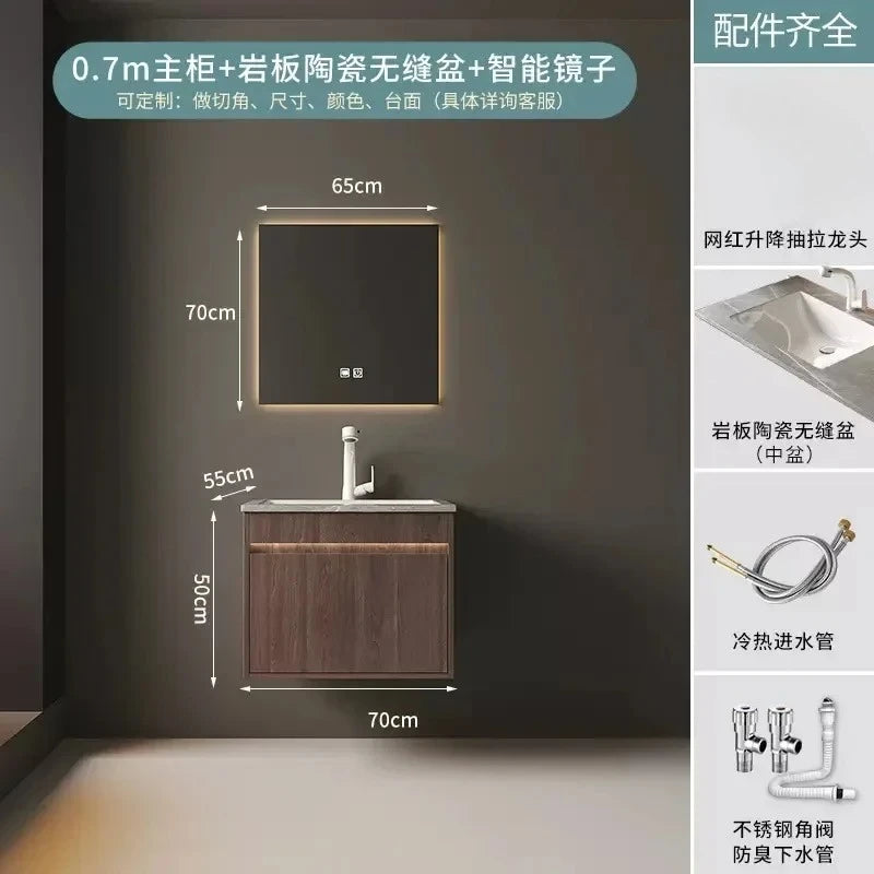 Light Luxury Bathroom Cabinets Rock Slab Integrated Washbasin