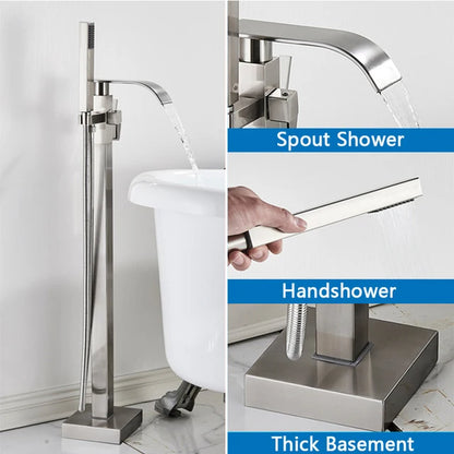 Shbshaimy Chrome Floor Bathroom Bathtub Faucet Handshower Two