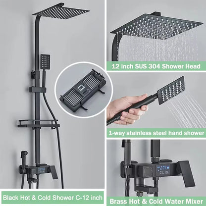 Black Smart Thermostatic Shower Faucet Bathroom Intelligent