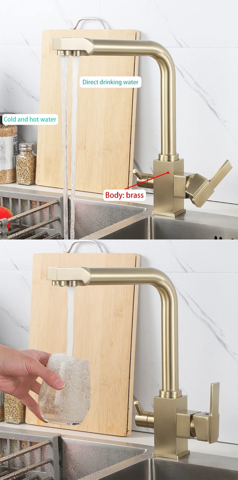 Ula Filtered Faucet Gold Purifier Faucet Dual Sprayer