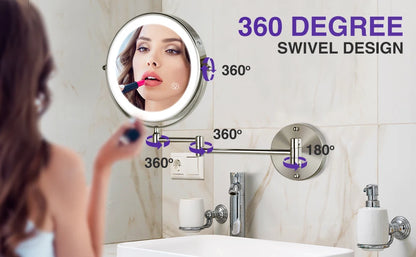 Brushed Nickel Touch Led Folding Bathroom Mirror 10x
