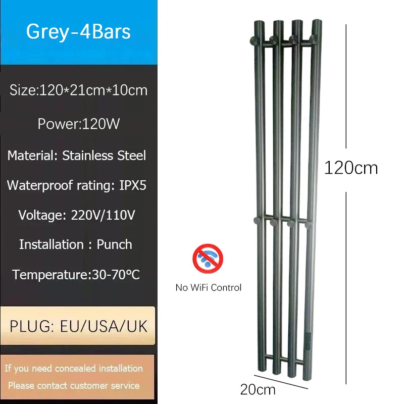 Oxg 3-Bar Electric Heated Towel Rack Timer Wall