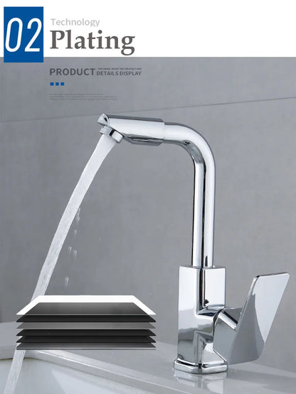 360 Rotation Bathroom Basin Faucet Silver Faucet Brass