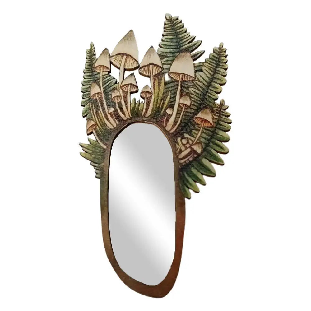Decorative Wall Mirror Wooden Mushroom Forest Mirror Retro